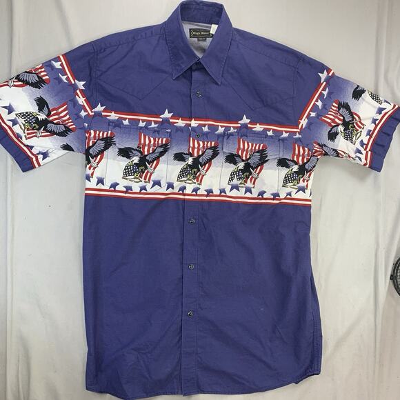 Vtg High Noon Vintage Patriotic Western Wear Pearl Snap Shirt Medium - Picture 2 of 7